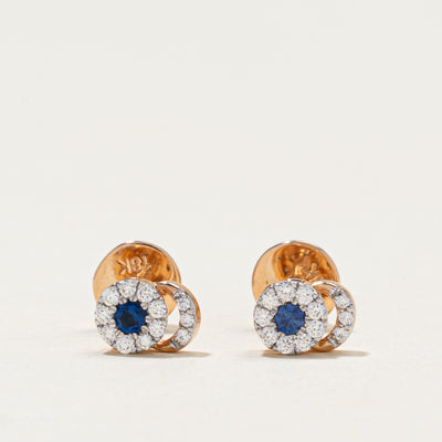 18k Synthetic Sapphire & Natural Diamond Stud Earrings | 0.04ctw, 0.12ctw
