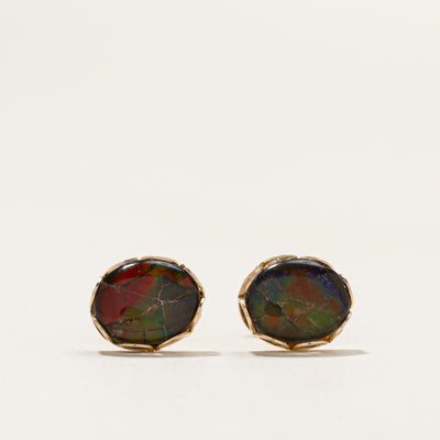 14k Ammolite Stud Earrings | 2.40ctw