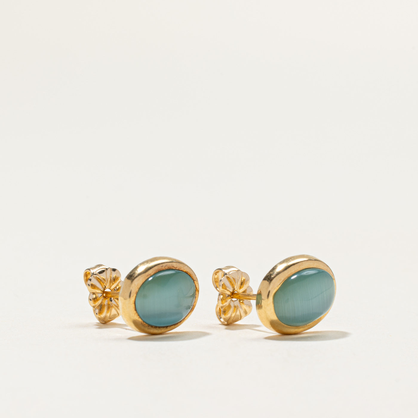 Bezel Set Cats Eye Quartz Stud Earrings | 2.60ctw