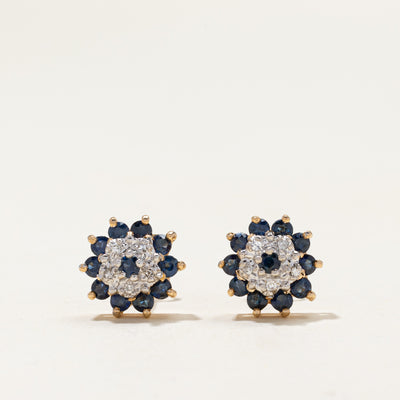 Sapphire & Diamond Cluster Petal Stud Earrings | 0.50ctw, 0.05ctw
