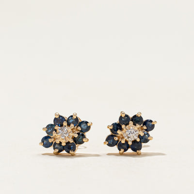 Sapphire & Diamond Petal Stud Earrings | 0.56ctw, 0.01ctw