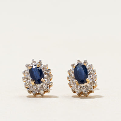 Sapphire & Diamond Petal Stud Earrings | 0.50ctw, 0.11ctw
