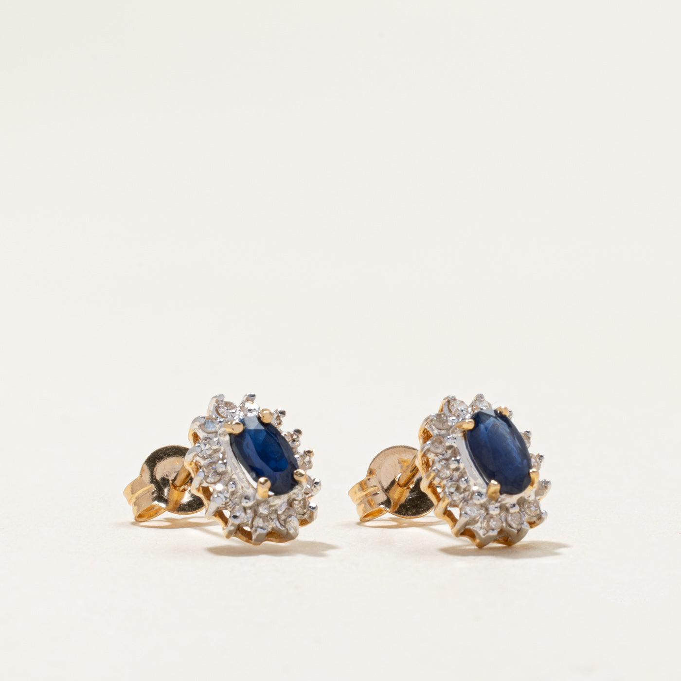 Sapphire & Diamond Petal Stud Earrings | 0.50ctw, 0.11ctw