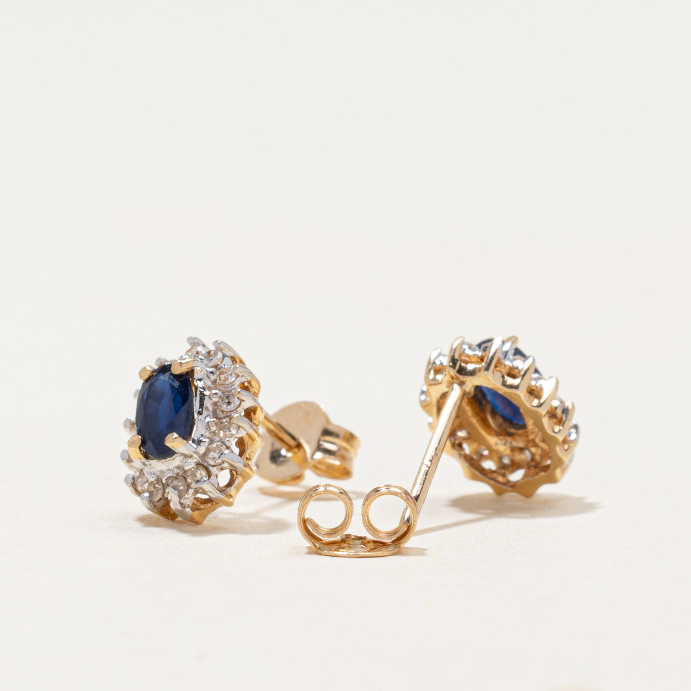 Sapphire & Diamond Petal Stud Earrings | 0.50ctw, 0.11ctw