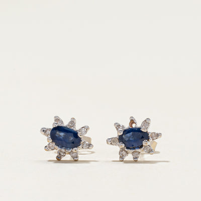 Sapphire & Diamond Petal Stud Earrings | 0.50ctw, 0.04ctw