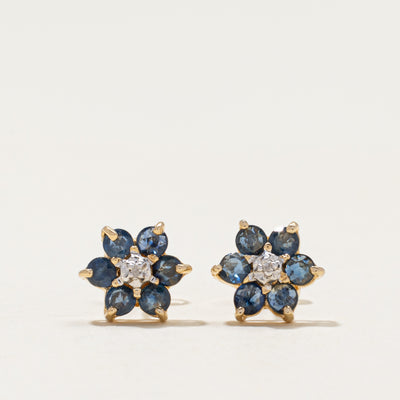 Sapphire & Diamond Petal Stud Earrings | 0.22ctw, 0.01ctw