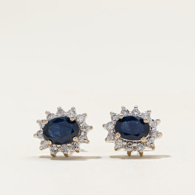 Sapphire & Diamond Petal Stud Earrings | 1.60ctw, 0.40ctw