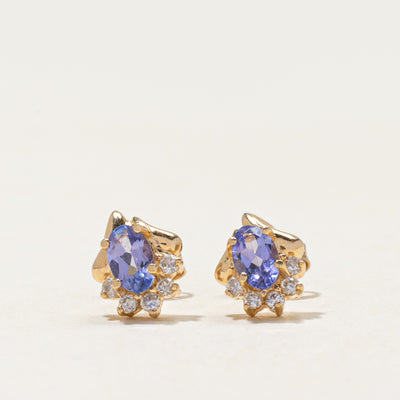 14k Tanzanite & Diamond Stud Earrings | 0.40ctw, 0.07ctw