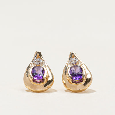 14k Amethyst & Diamond Pear Shaped Stud Earrings | 0.60ctw, 0.02ctw