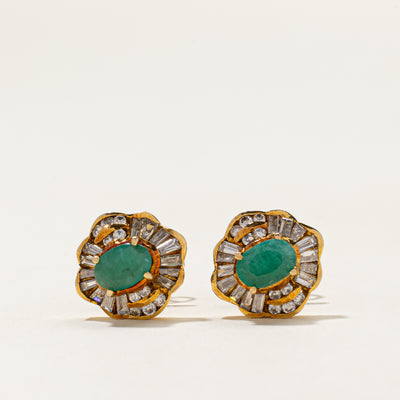Emerald & Diamond Cluster Stud Earrings | 0.84ctw, 0.46ctw
