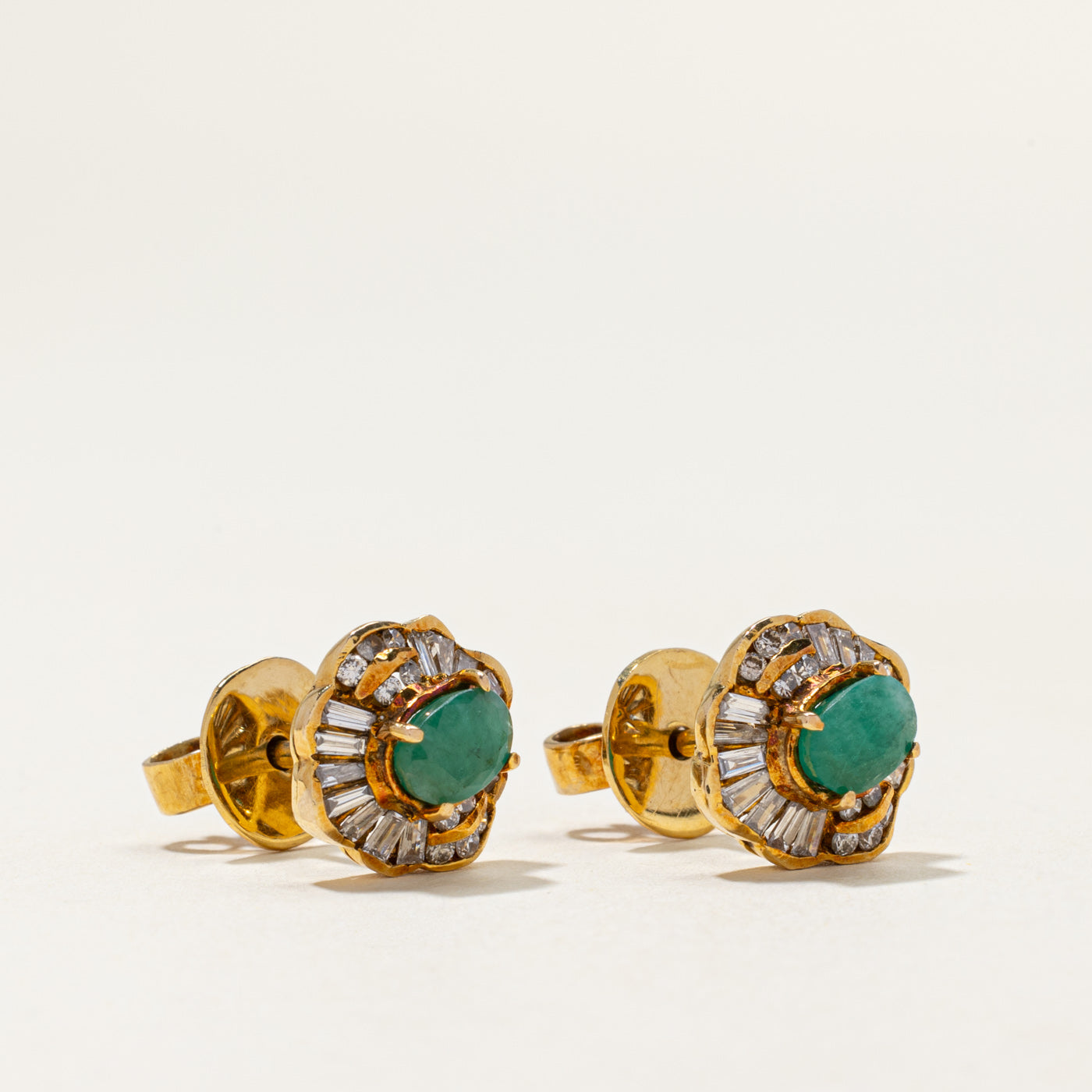 Emerald & Diamond Cluster Stud Earrings | 0.84ctw, 0.46ctw