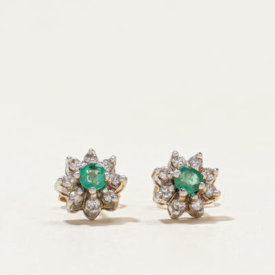 Emerald & Diamond Petal Stud Earrings | 0.08ctw, 0.08ctw