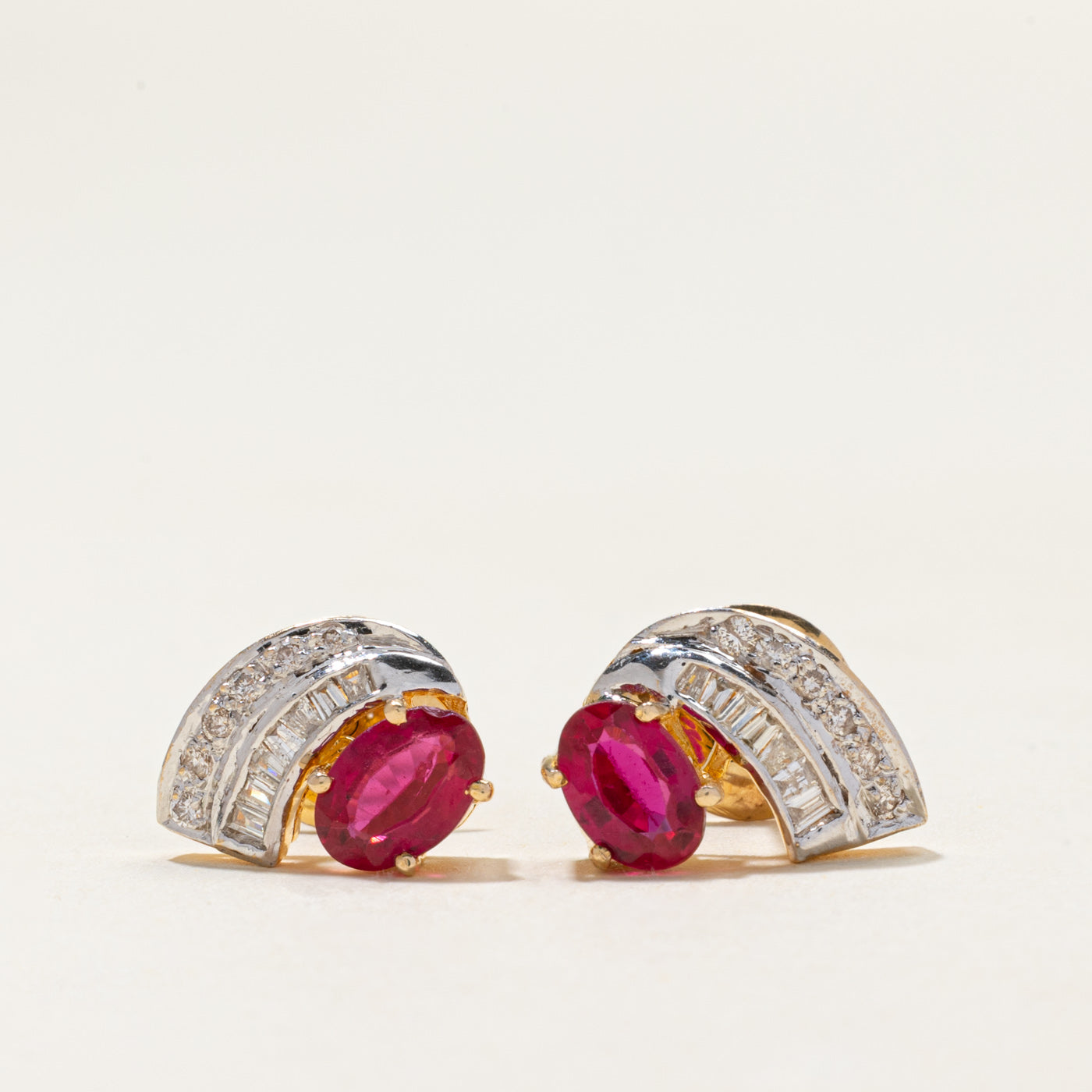 14k Synthetic Ruby & Natural Diamond Waterfall Stud Earrings | 1.60ctw, 0.21ctw |