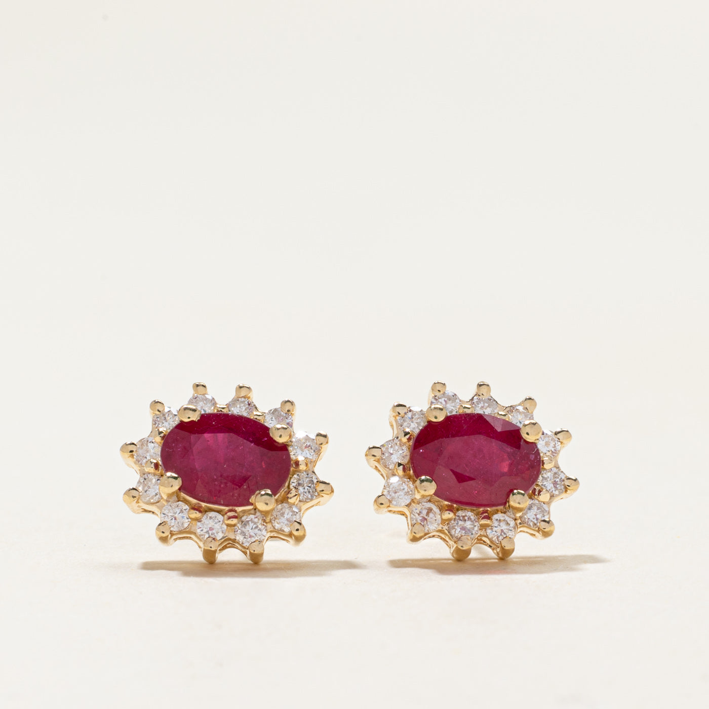 14k Ruby & Diamond Petal Stud Earrings | 2.20ctw, 0.32ctw