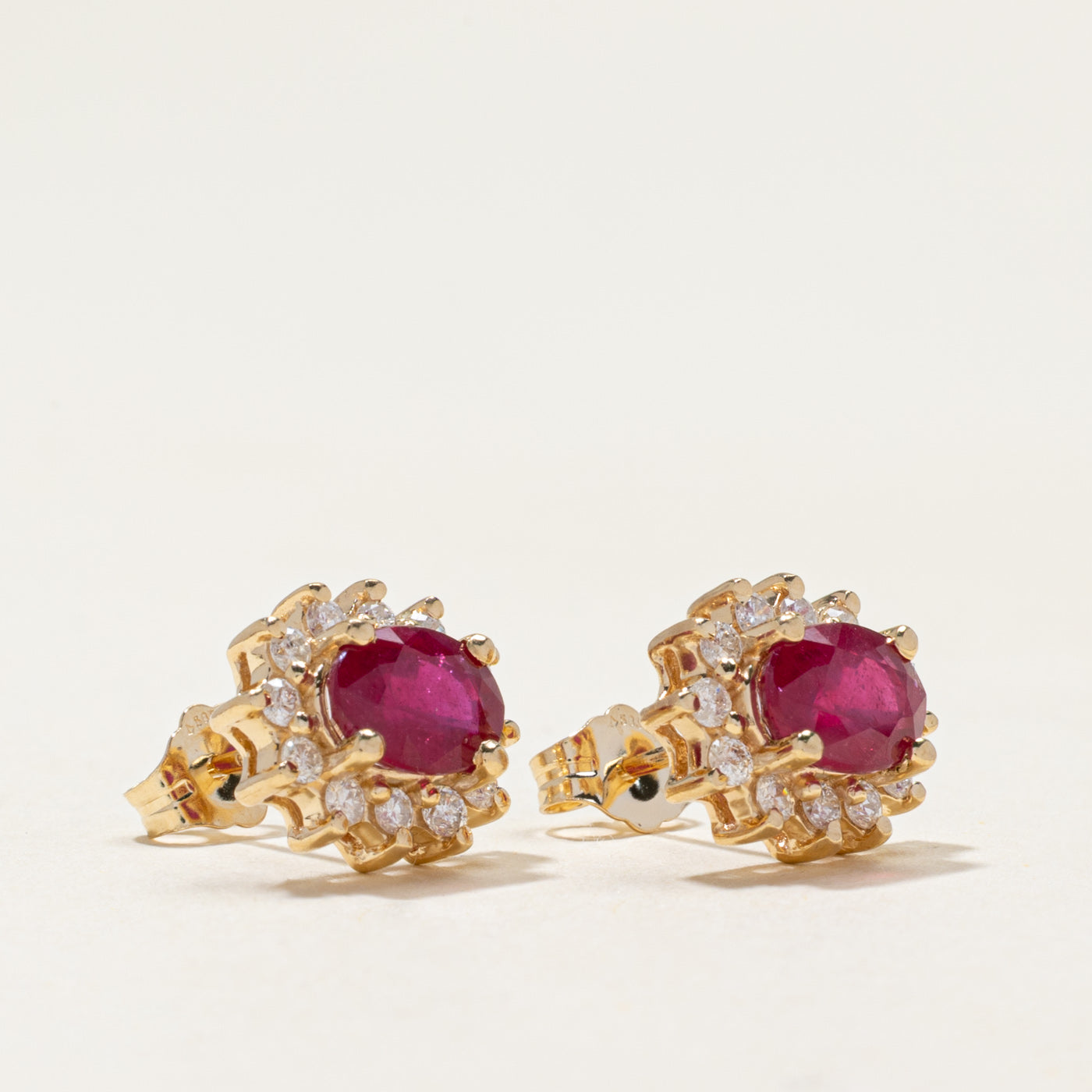 14k Ruby & Diamond Petal Stud Earrings | 2.20ctw, 0.32ctw