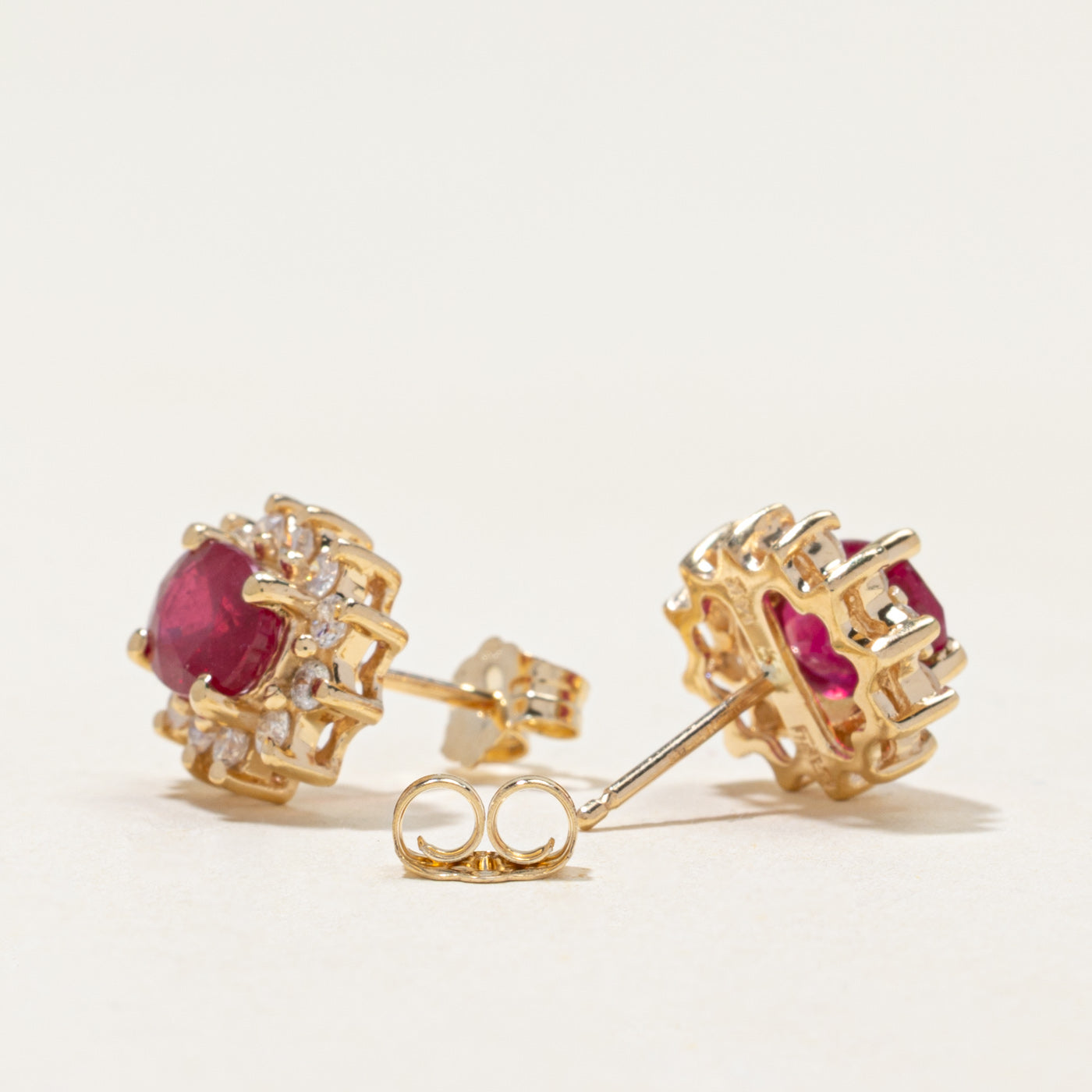 14k Ruby & Diamond Petal Stud Earrings | 2.20ctw, 0.32ctw