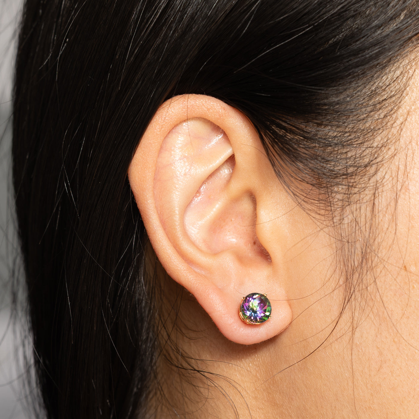 14k Round Cut Mystic Topaz Stud Earrings | 4.20ctw