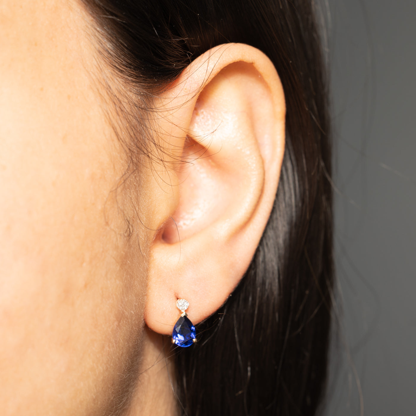 10k Synthetic Sapphire & Natural Diamond Stud Earrings | 2.00ctw, 0.03ctw