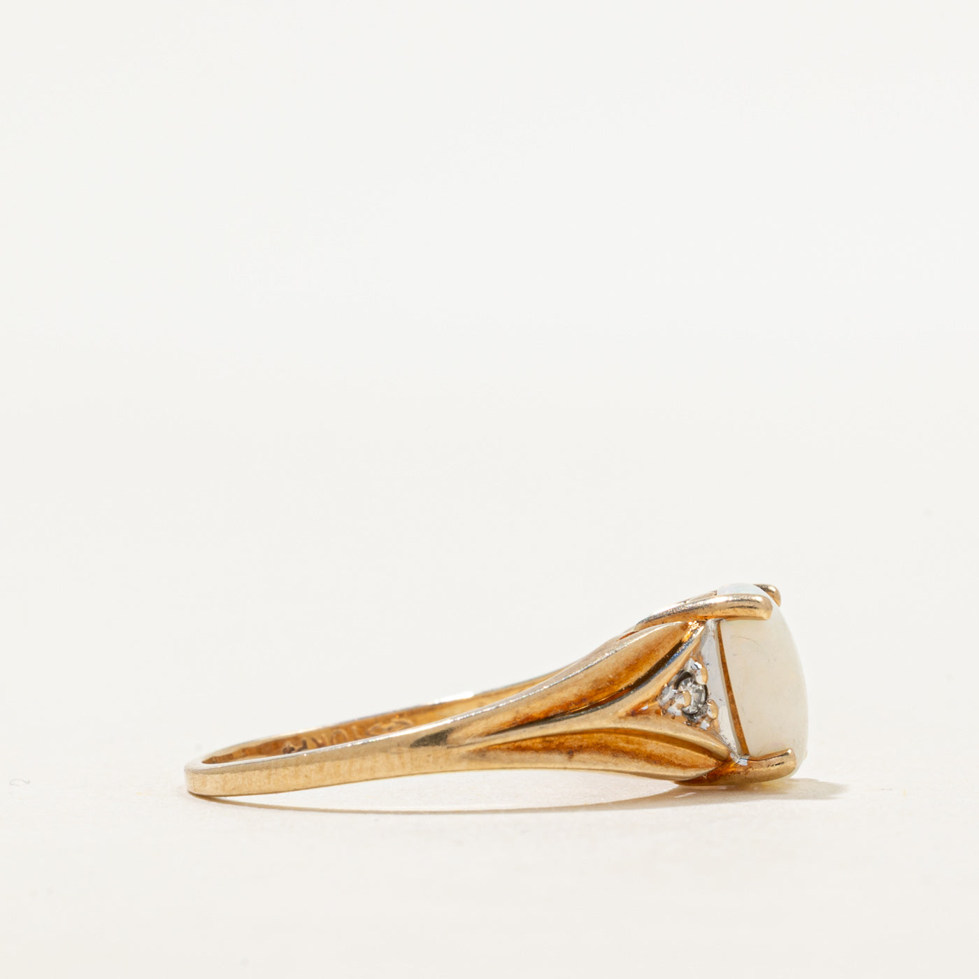 Opal & Diamond Grooved Tapered Ring | 0.75ct, 0.02ctw | SZ 7.5