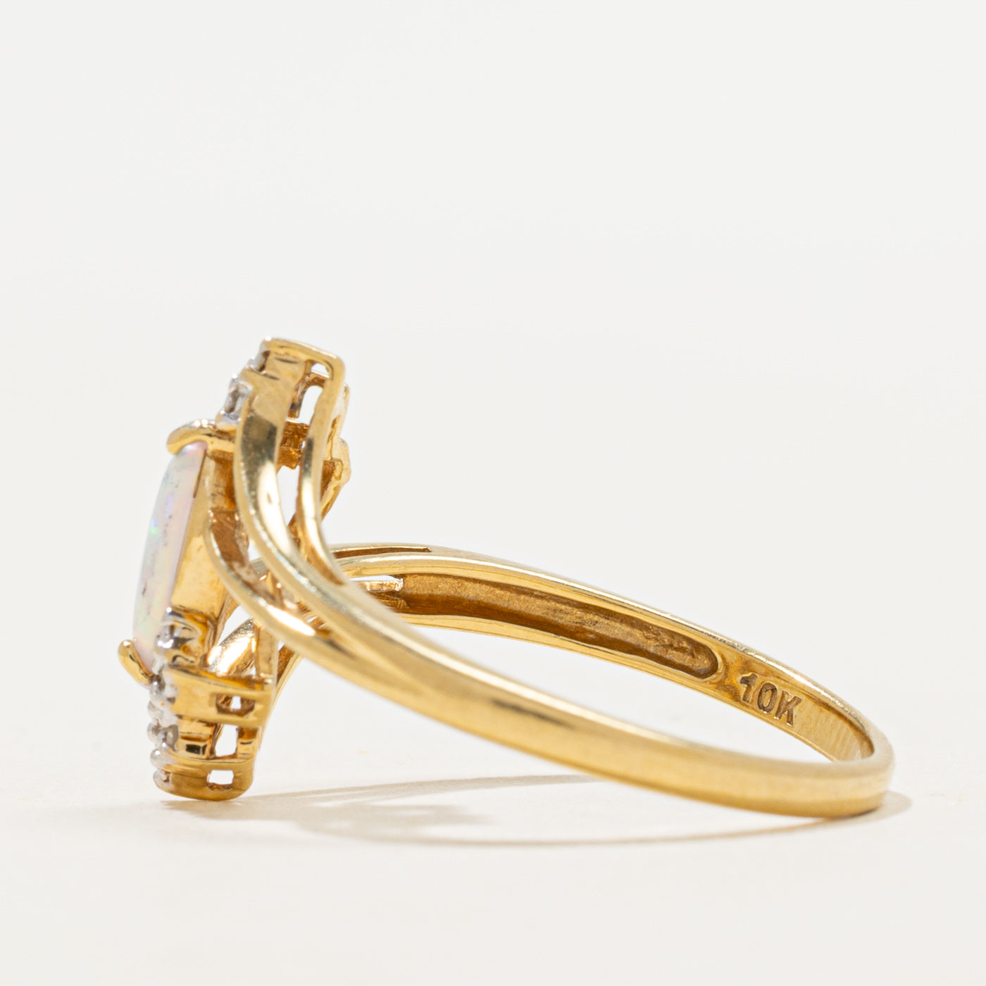 Cabochon Opal & Diamond Open Bypass Ring | 0.25ct, 0.02ctw | SZ 9