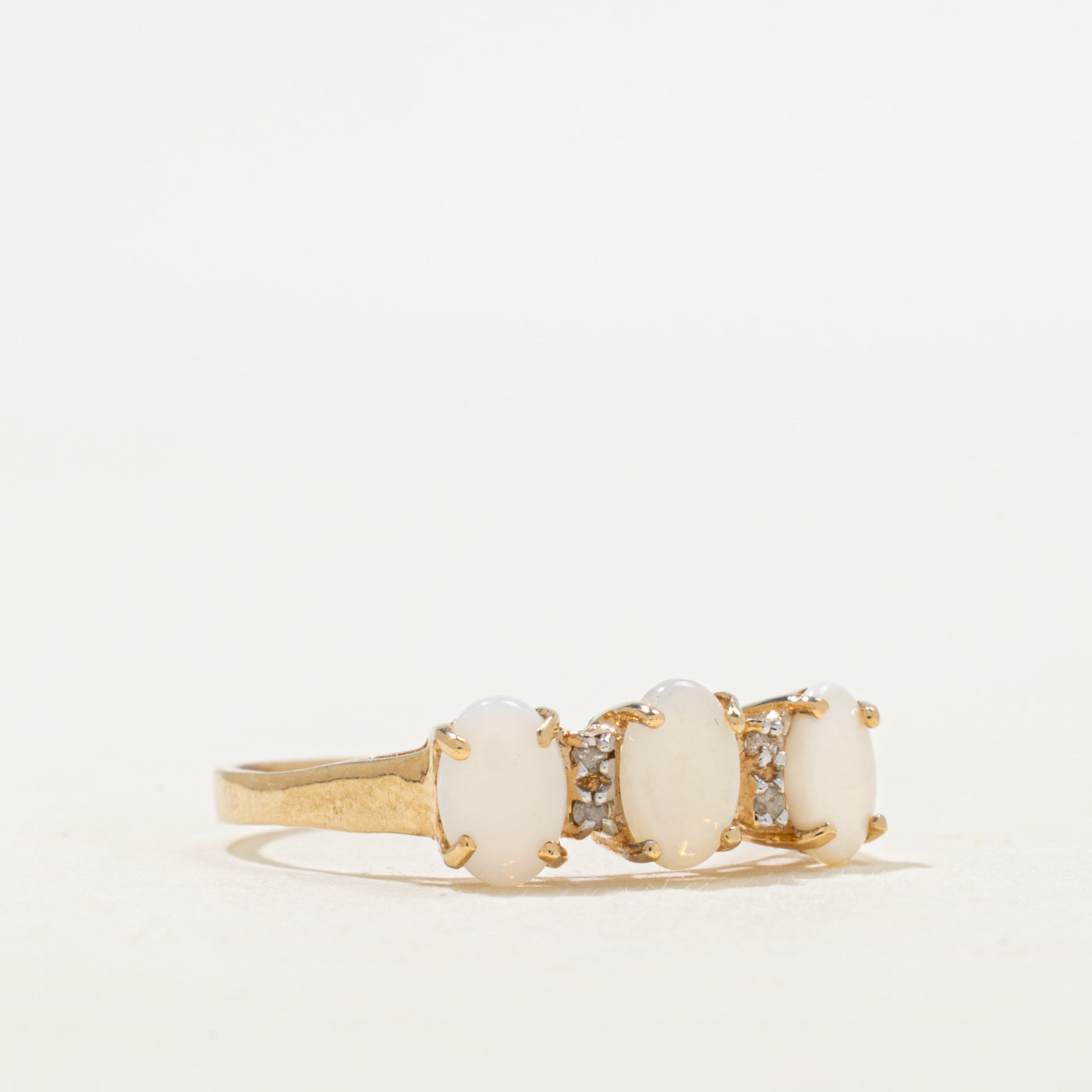 Three Stone Opal & Diamond Ring | 0.75ctw, 0.02ctw | SZ 8