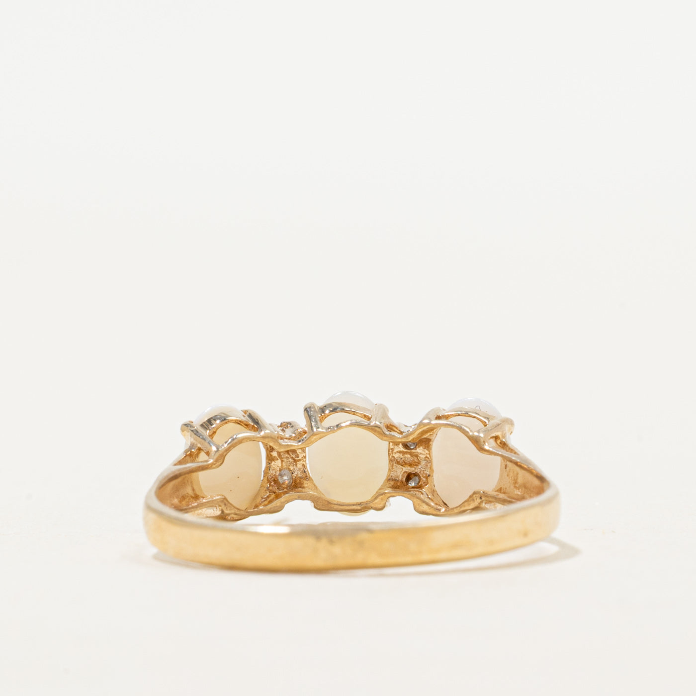 Three Stone Opal & Diamond Ring | 0.75ctw, 0.02ctw | SZ 8