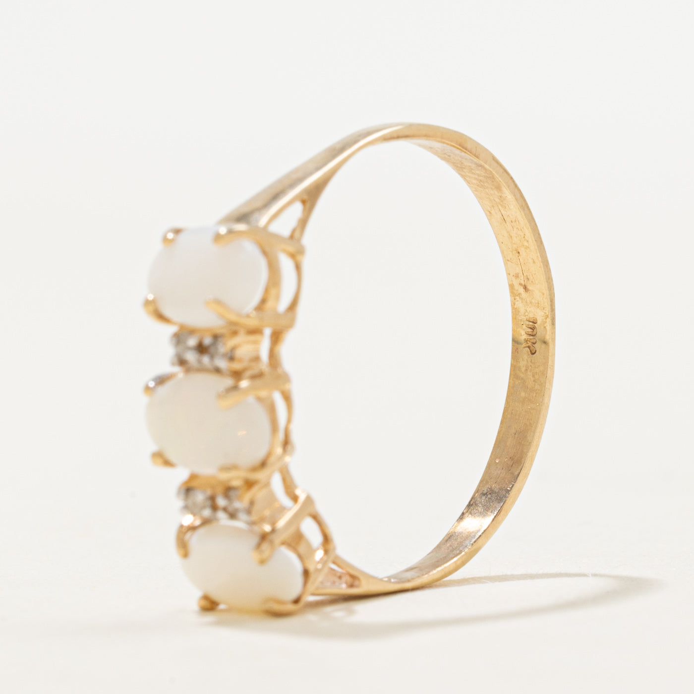 Three Stone Opal & Diamond Ring | 0.75ctw, 0.02ctw | SZ 8