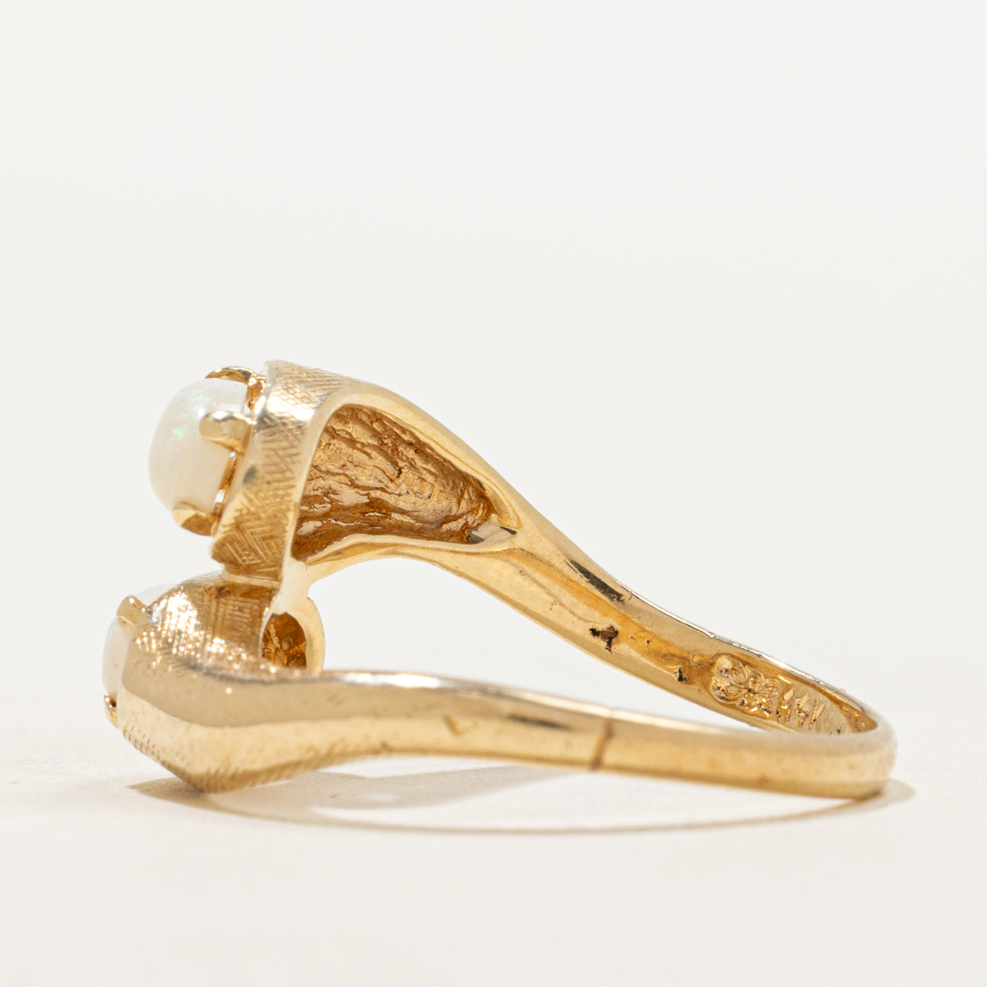 Toi et Moi Opal Textured Bypass Ring | 0.52ctw | SZ 7.5