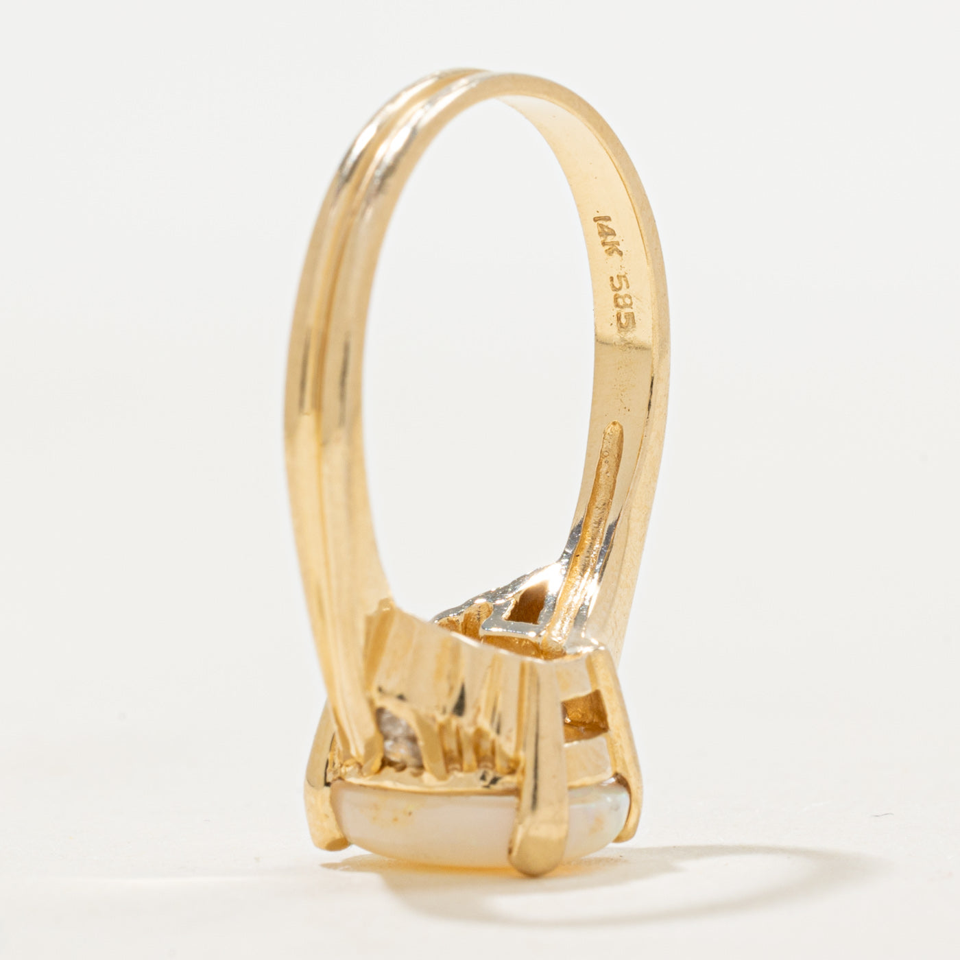 Cabochon Opal & Diamond Grooved Bypass Ring | 1.25ct, 0.08ctw | SZ 7.25