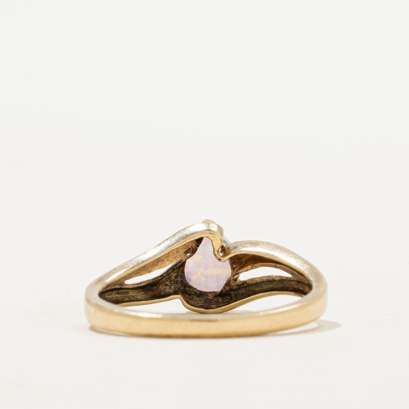 Pear Cabochon Opal & Diamond Bypass Ring | 0.40ct, 0.01ct | SZ 6.25