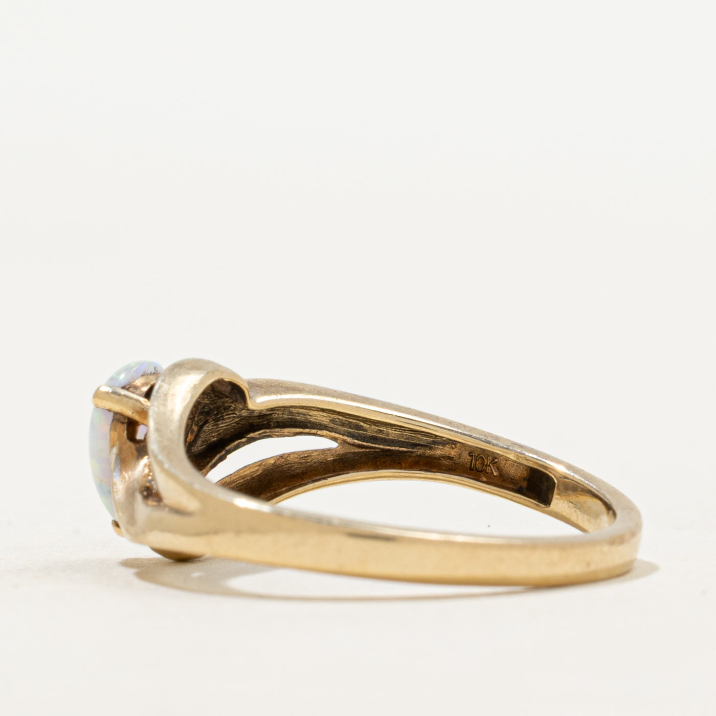 Pear Cabochon Opal & Diamond Bypass Ring | 0.40ct, 0.01ct | SZ 6.25