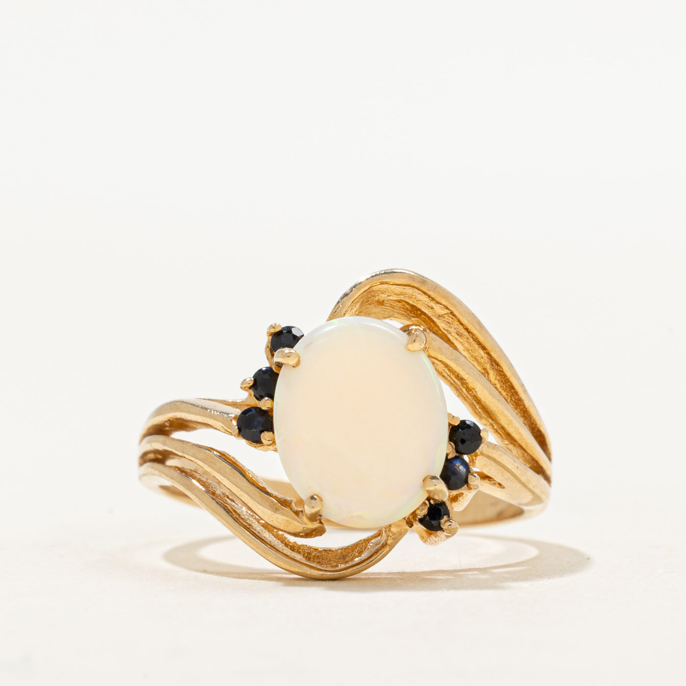 Cabochon Opal & Sapphire Open Bypass Ring | 1.02ct, 0.12ctw | SZ 8