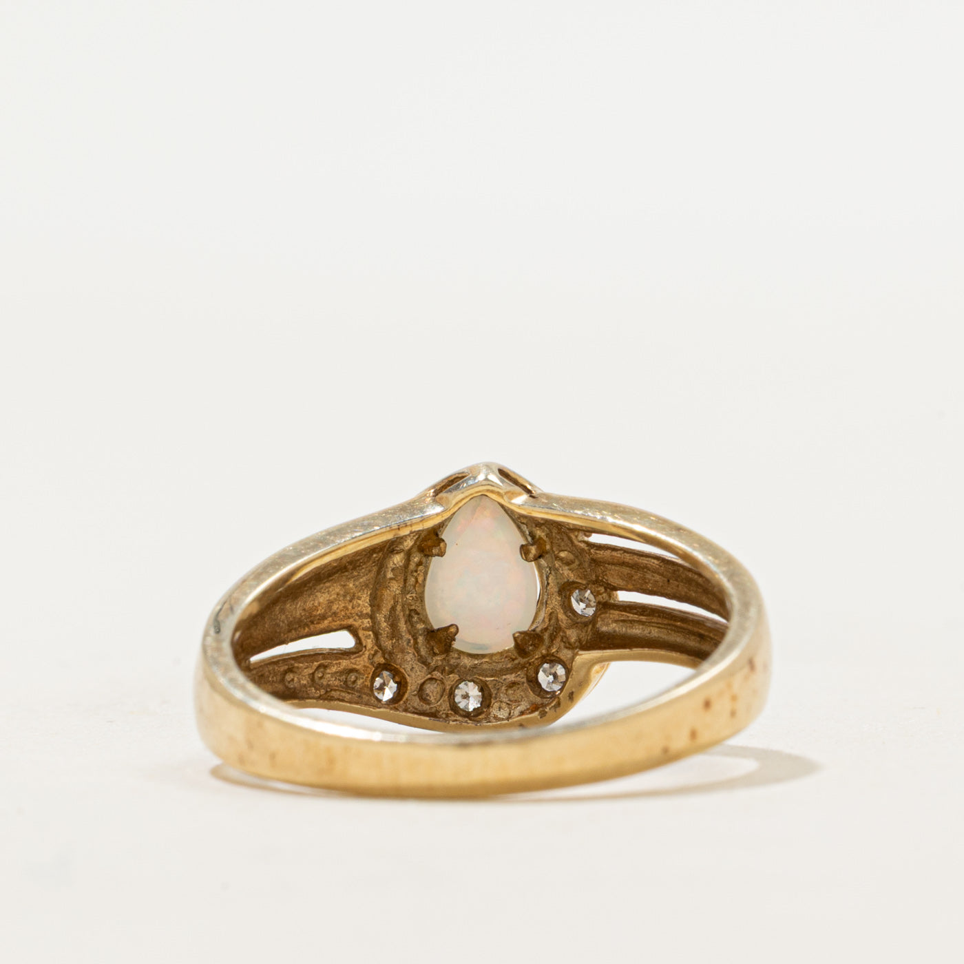 Bezel Set Opal & Diamond Grooved Ring | 0.18ct, 0.04ctw | SZ 7