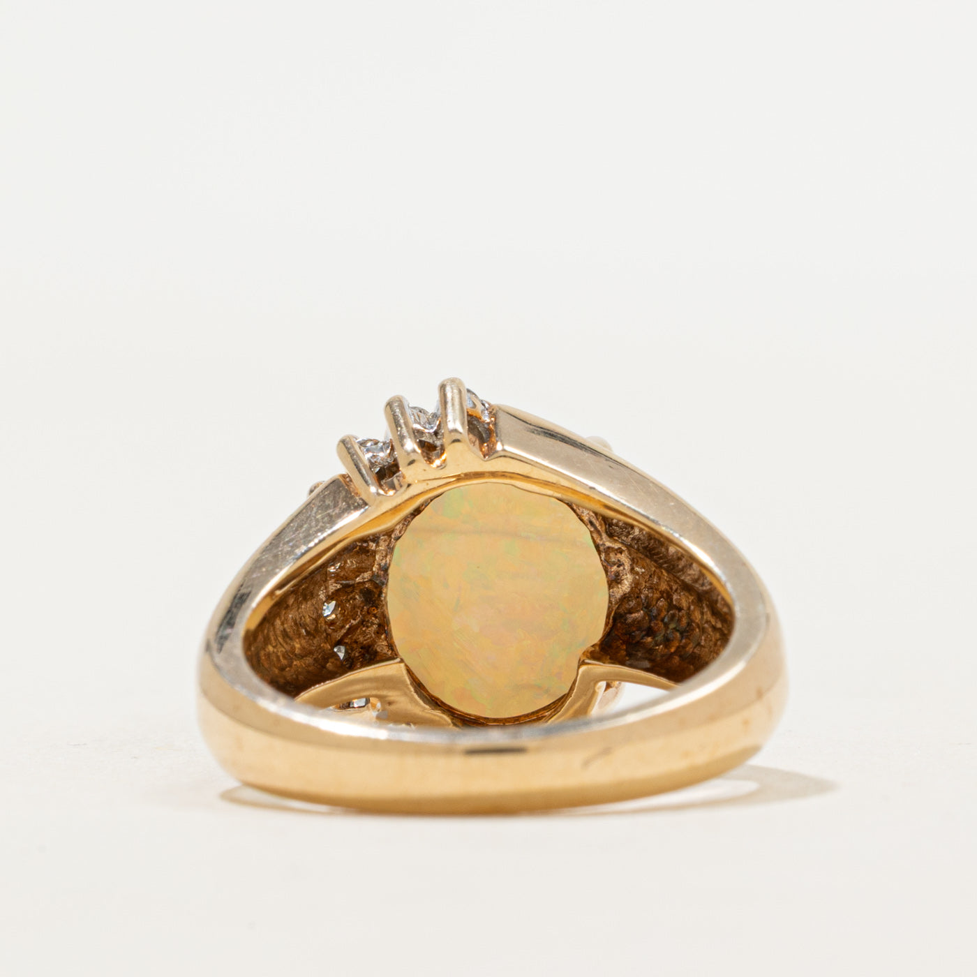Opal & Diamond Grooved Cocktail Ring | 2.20ct, 0.16ctw | SZ 6.25