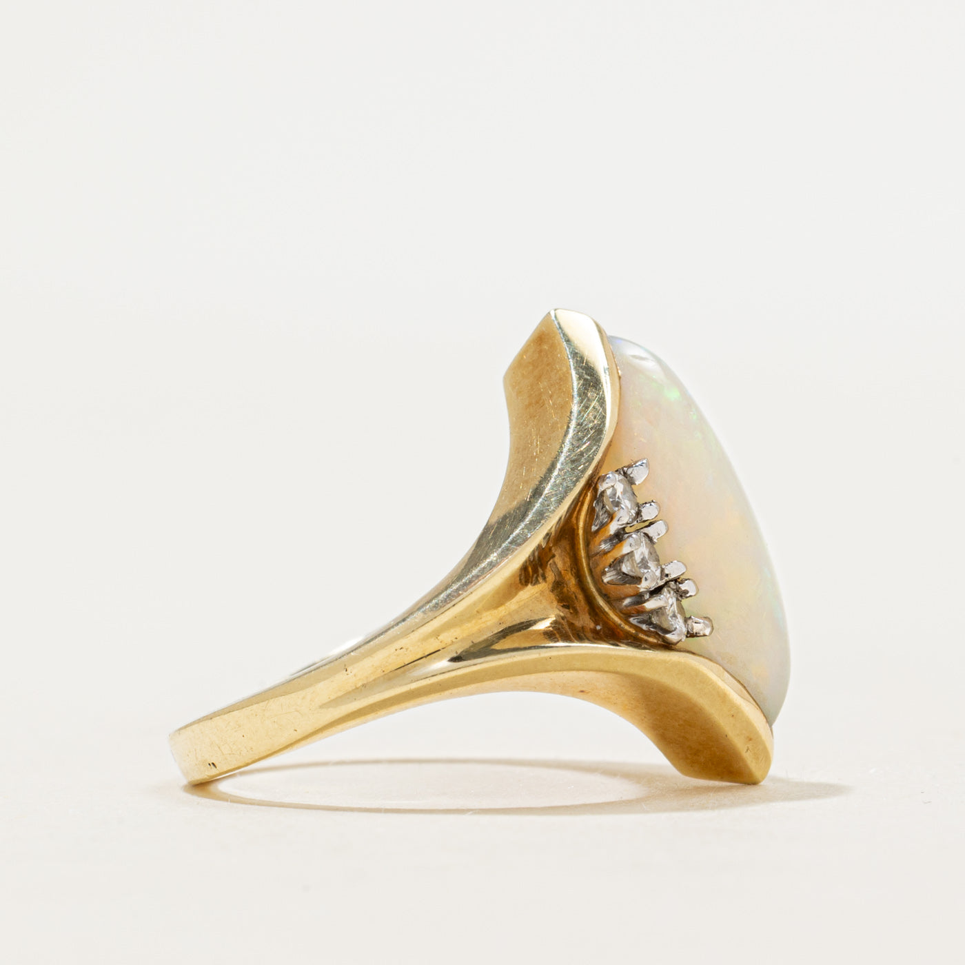 Marquise Cabochon Opal & Diamond Cocktail Ring | 3.50ct, 0.24ctw | SZ 5.5