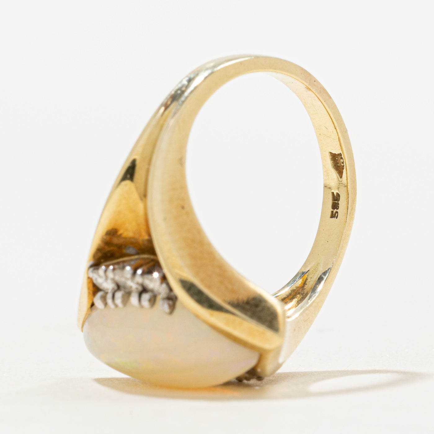 Marquise Cabochon Opal & Diamond Cocktail Ring | 3.50ct, 0.24ctw | SZ 5.5