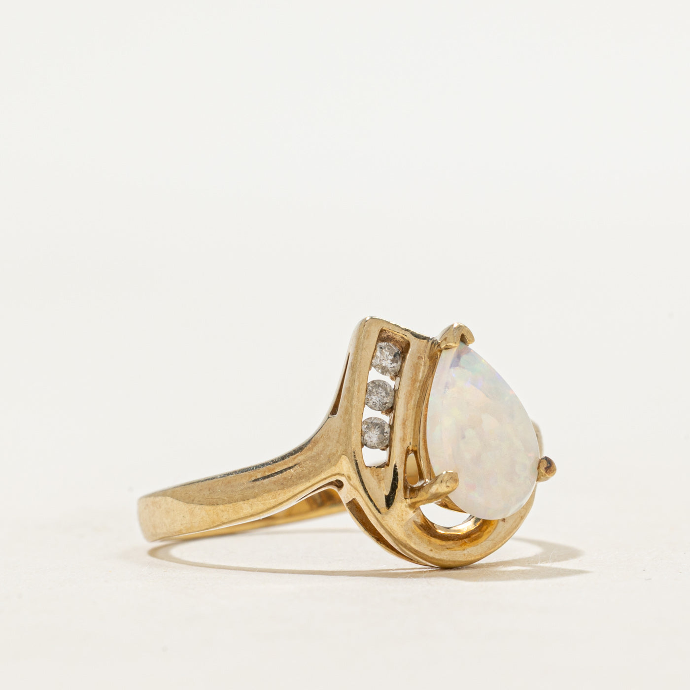 Opal & Diamond Bypass Ring | 0.65ct, 0.06ctw | SZ 8