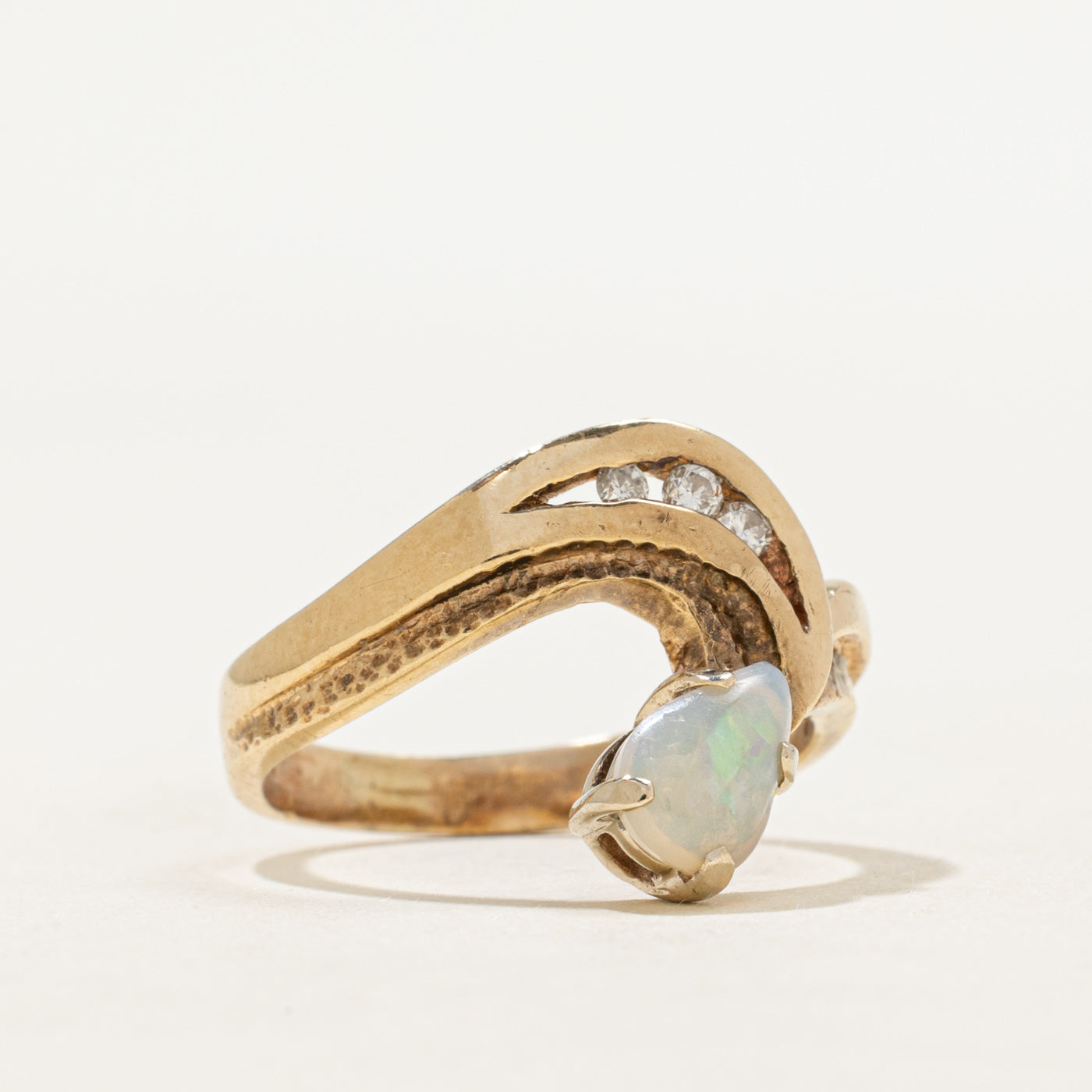 Opal & Diamond Textured Chevron Ring | 0.50ct, 0.06ctw | SZ 6.5