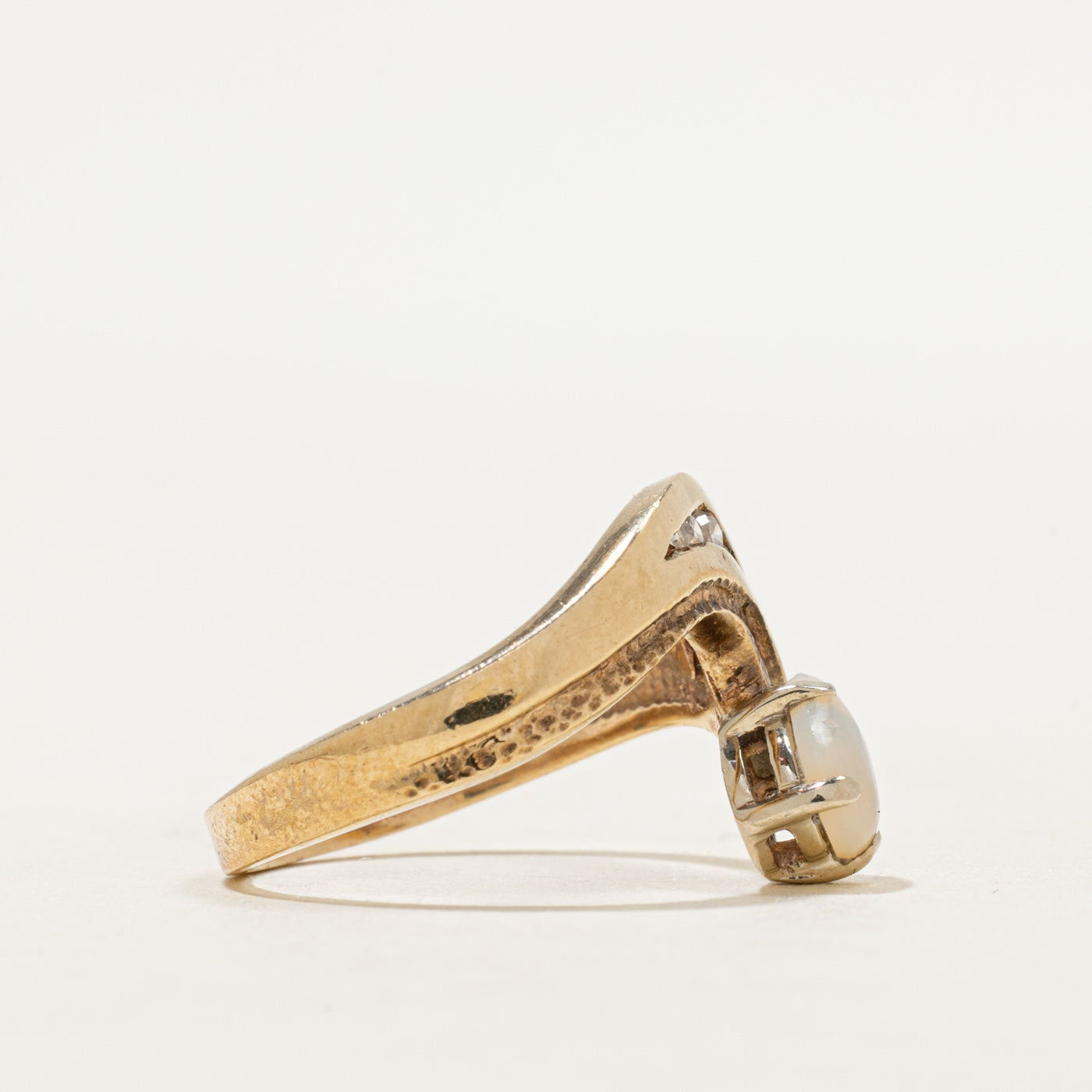 Opal & Diamond Textured Chevron Ring | 0.50ct, 0.06ctw | SZ 6.5