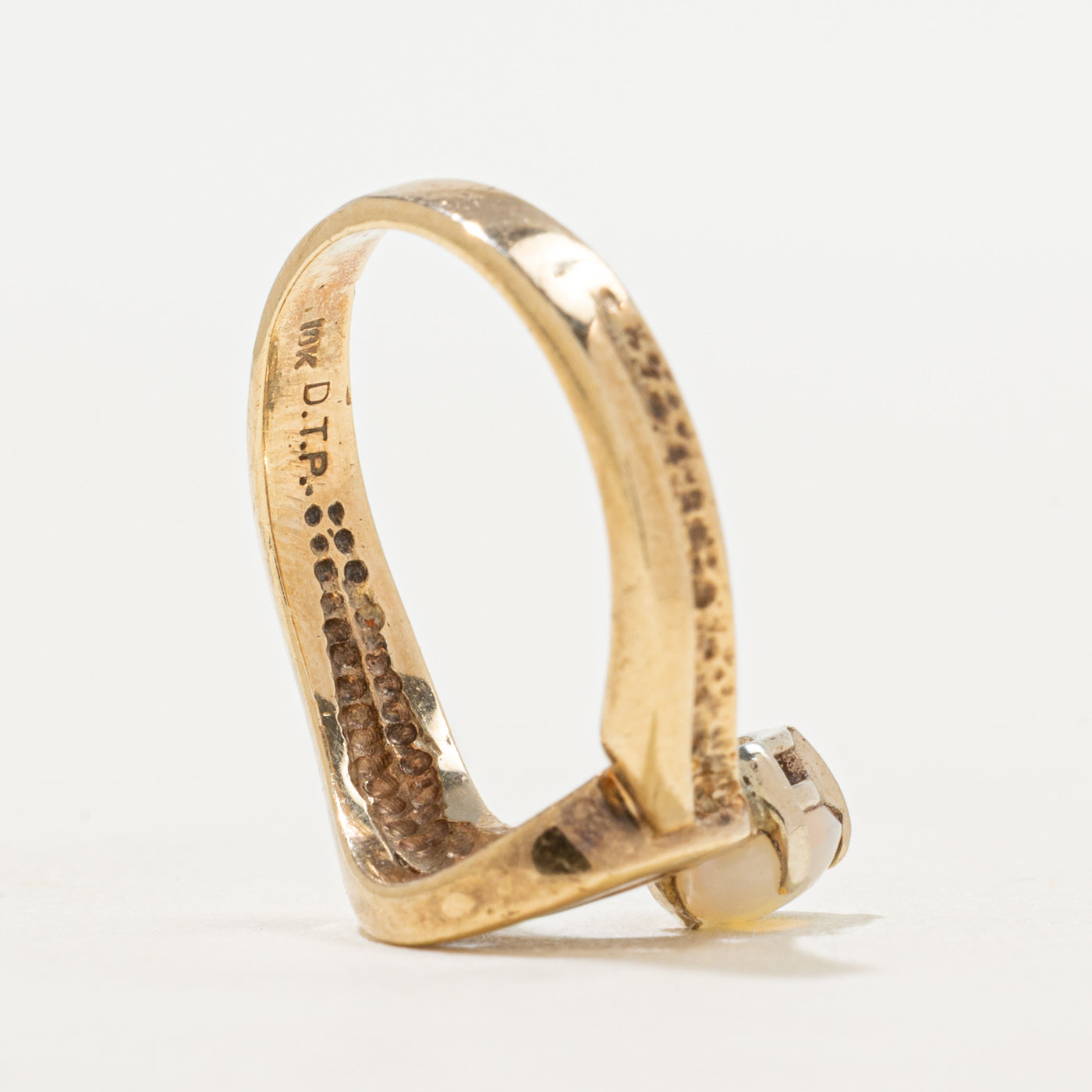 Opal & Diamond Textured Chevron Ring | 0.50ct, 0.06ctw | SZ 6.5