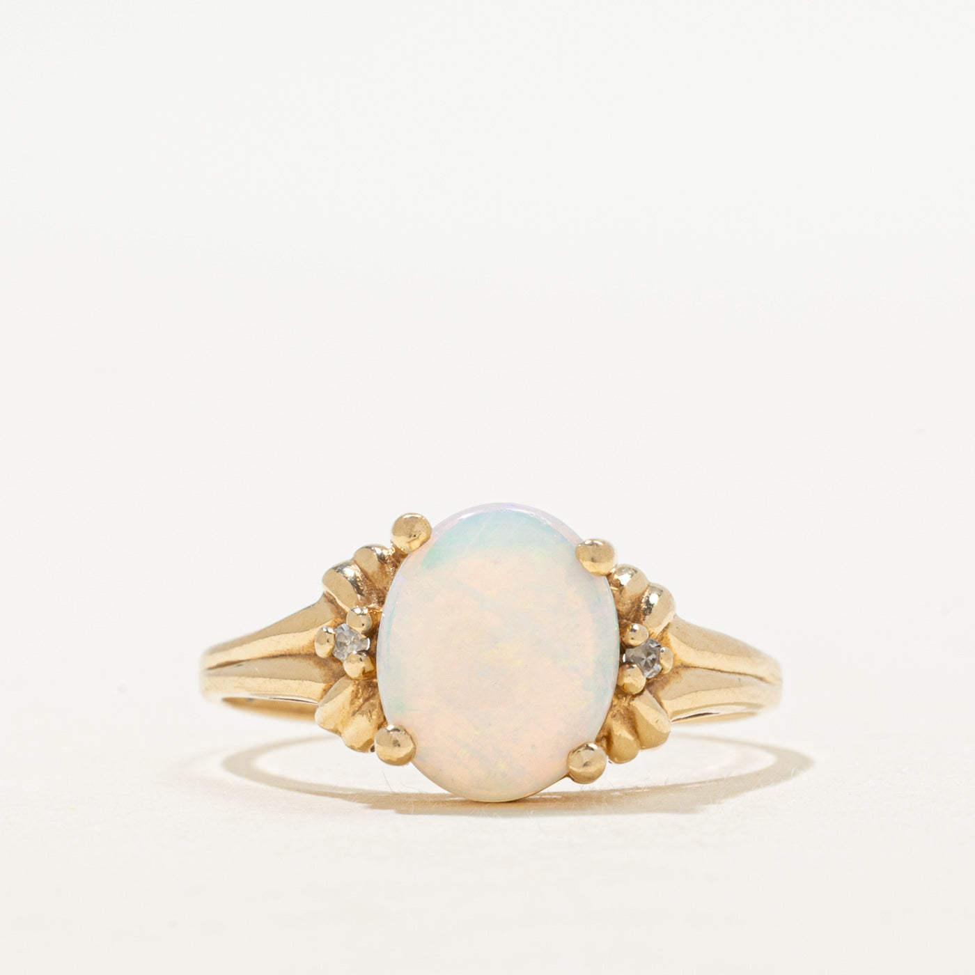Cabochon Opal & Diamond Grooved Ring | 1.05ct, 0.02ctw | SZ 8.5