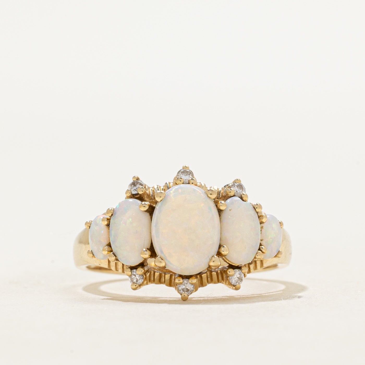 Five Stone Opal & Diamond Ring | 1.18ctw, 0.06ctw | SZ 7