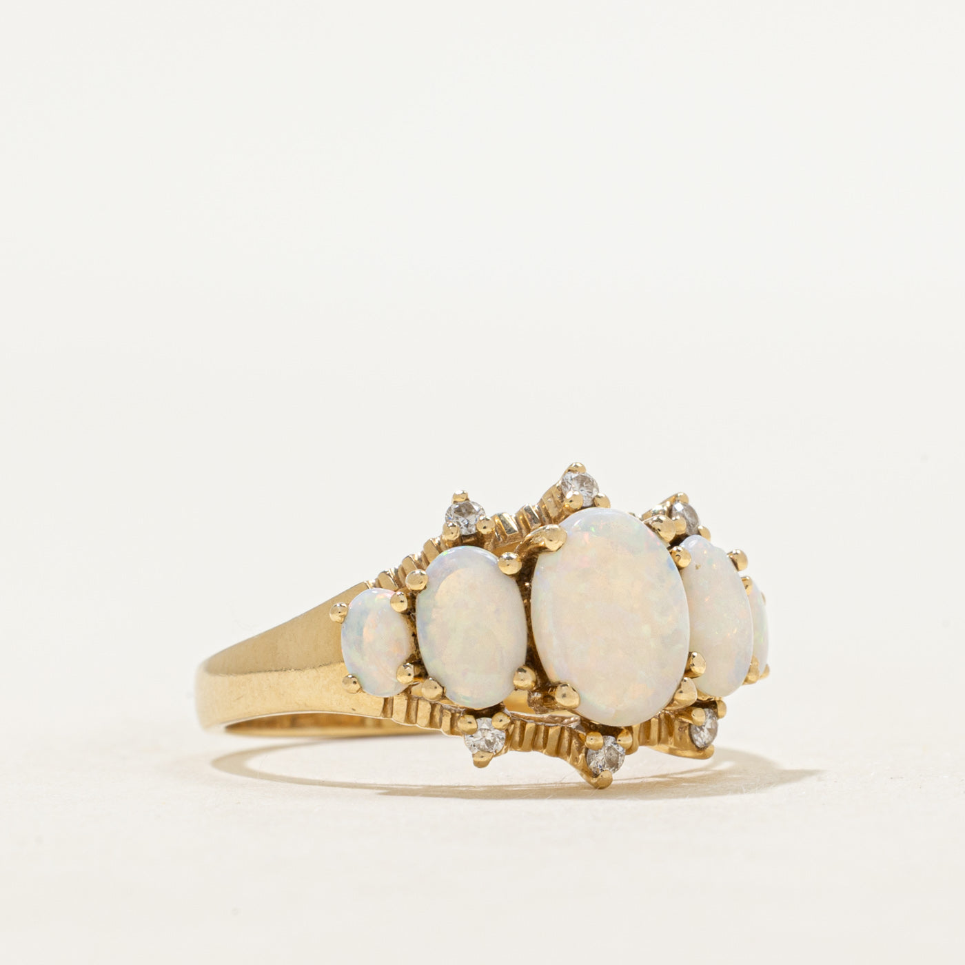 Five Stone Opal & Diamond Ring | 1.18ctw, 0.06ctw | SZ 7