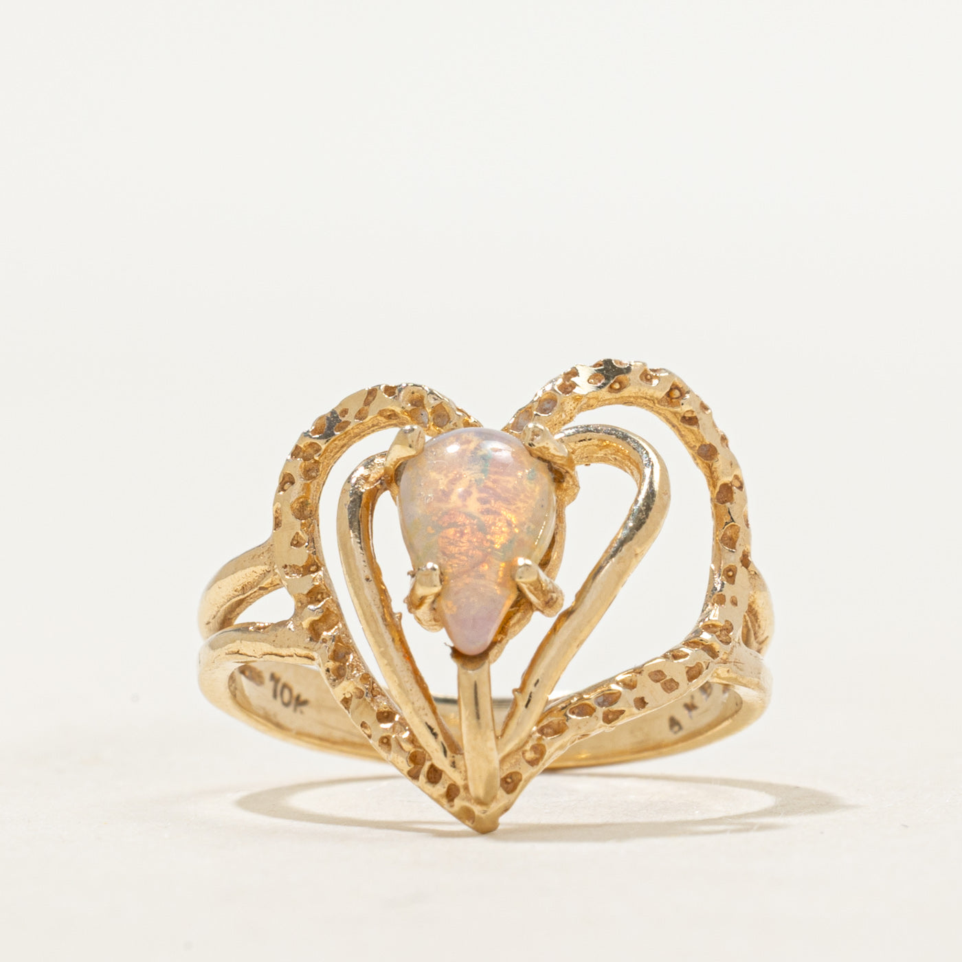 Glass Simulant Opal Open Textured Heart Ring | 0.85ct | SZ 5.5