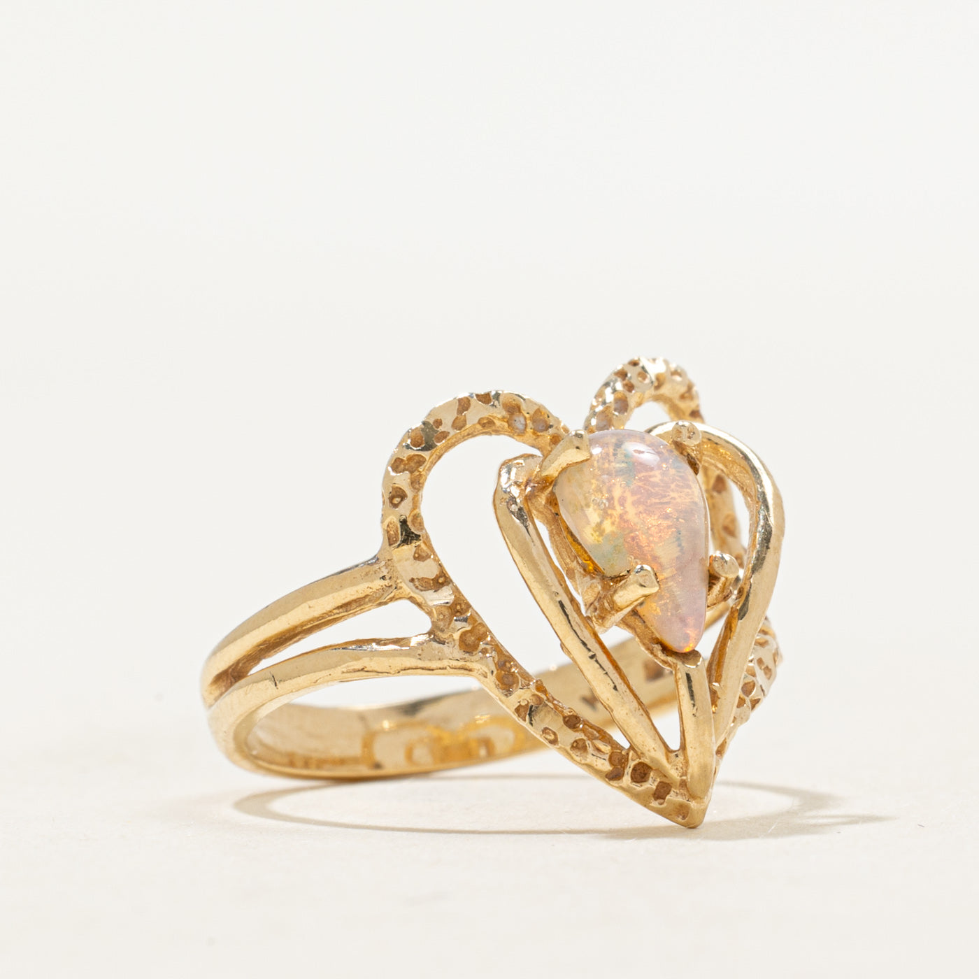 Glass Simulant Opal Open Textured Heart Ring | 0.85ct | SZ 5.5
