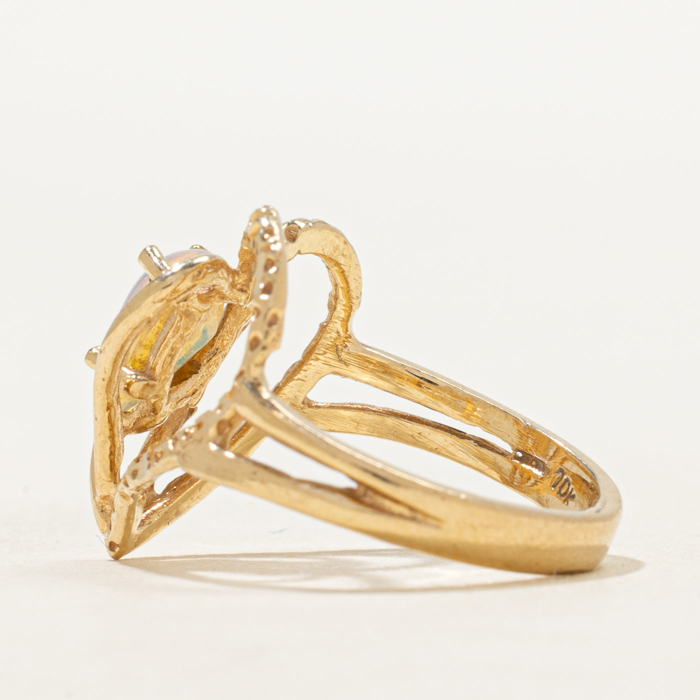 Glass Simulant Opal Open Textured Heart Ring | 0.85ct | SZ 5.5