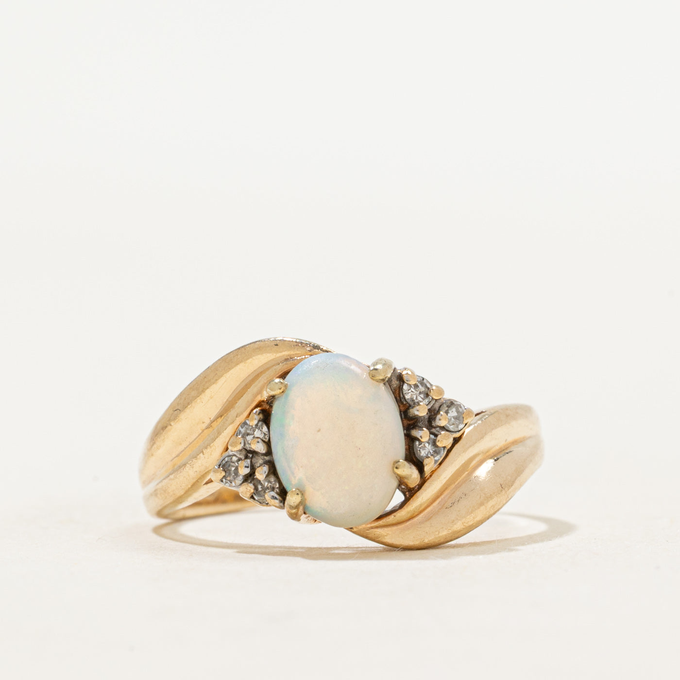 Cabochon Opal & Diamond Grooved Bypass Ring | 0.70ct, 0.06ctw | SZ 7
