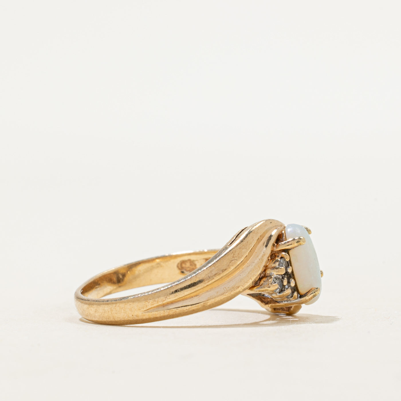 Cabochon Opal & Diamond Grooved Bypass Ring | 0.70ct, 0.06ctw | SZ 7