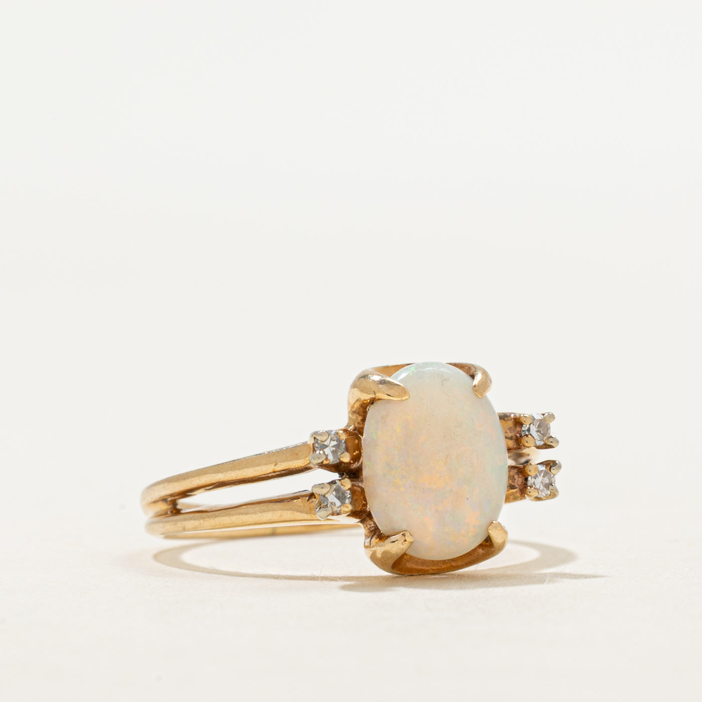 Cabochon Opal & Diamond Open Shank Ring | 0.98ct, 0.04ctw | SZ 6.25