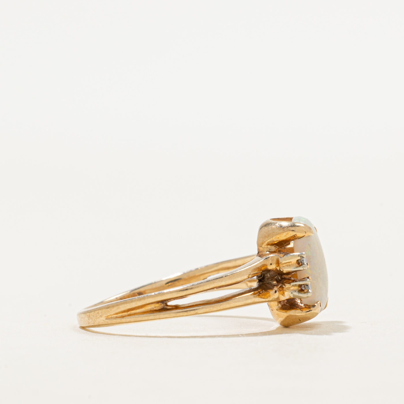 Cabochon Opal & Diamond Open Shank Ring | 0.98ct, 0.04ctw | SZ 6.25